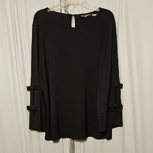 Karl Lagerfeld Paris Womens Black Stretch 3/4 Sleeve Scoop Neck Blouse